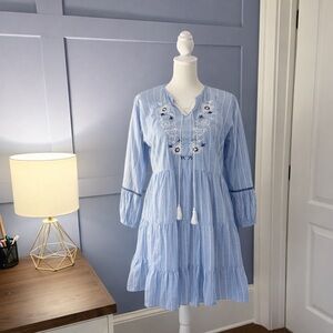 Free People Blue and White Textured Fabric